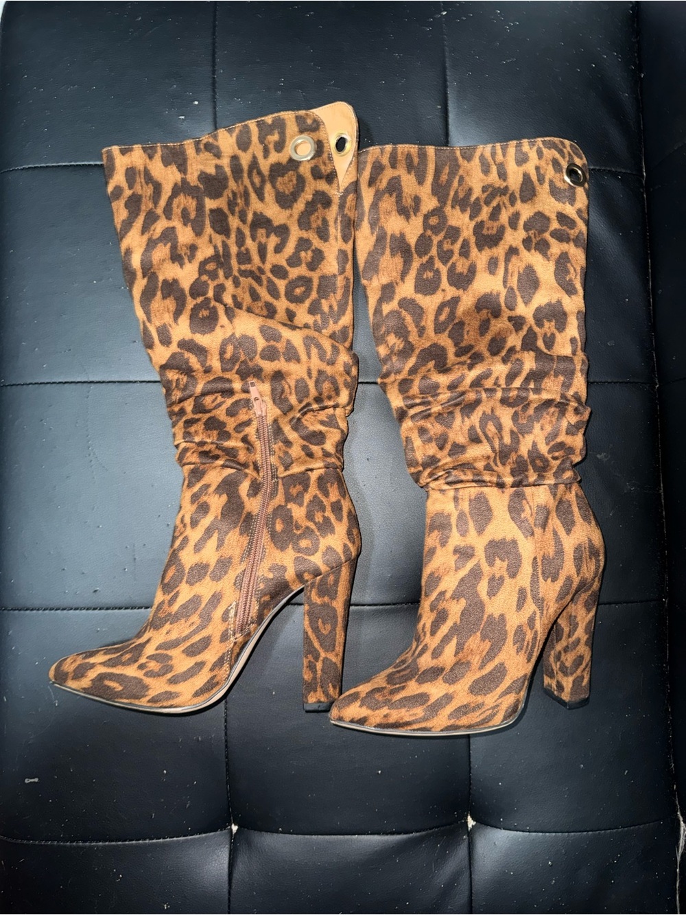 Leopard Print Mid-Calf High-Heel Boots - Brow